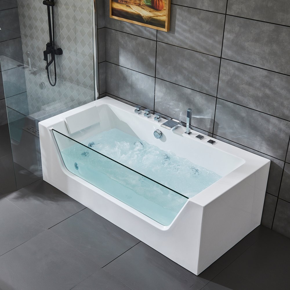 Bubbelbadkar med glasfront 170x80cm | Ergonomisk nackkudde | BK-019 bubbelbadkar – Bubbelbadkar med glasfront 170x80cm | Ergonomisk nackkudde | BK-019