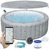 Bestway Lay-Z-SPA energibesparande bubbelpool Bali AirJet, Ø 196 x 71 cm, 6 personer, uppvärmning, frostvakt, 140 AirJet-munstycken, appkontroll, UltraFit-pumpenhet, termoskydd, rotting, pool – Bestway Lay-Z-SPA energibesparande bubbelpool Bali AirJet, Ø 196 x 71 cm, 6 personer, uppvärm