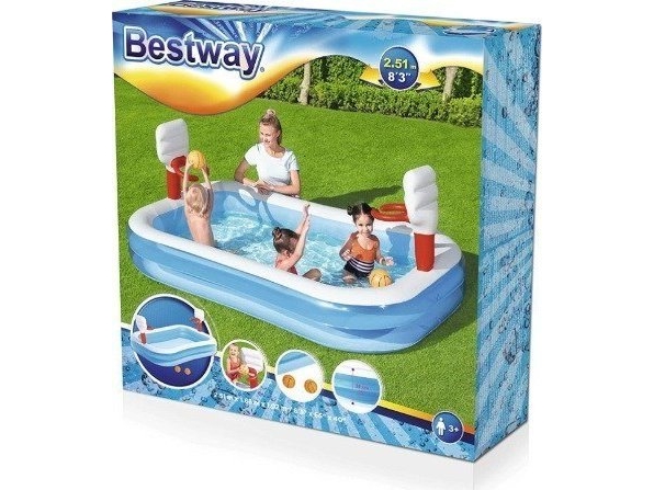 pool – Bestway 54122, Uppblåsbar pool, 636 l, Rektangulär, 3 År, Vinyl, Blå, Orange, Vit