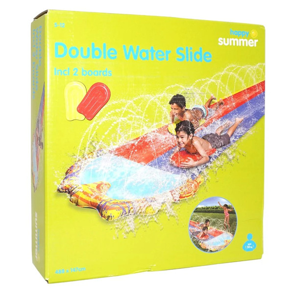 pool – HAPPY SUMMER Double Water Slide w/ boards